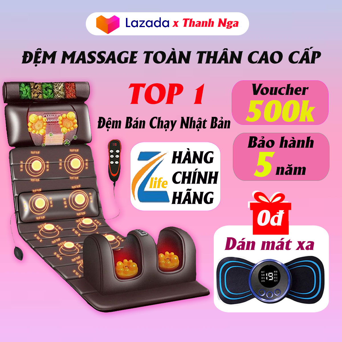  Voucher 500K - Thảm mát xa toàn thân có kèm gối thảo mộc và massage chân - Nệm đệm gối máy massage toàn thân cổ vai gáy có hồng ngoại túi khí giảm đau nhức nhanh chóng thư giãn cơ thể 