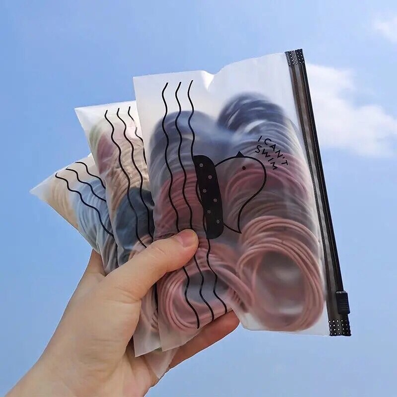 Set 100 chun buộc tóc kèm túi zip tiện lợi phong cách hàn quốc