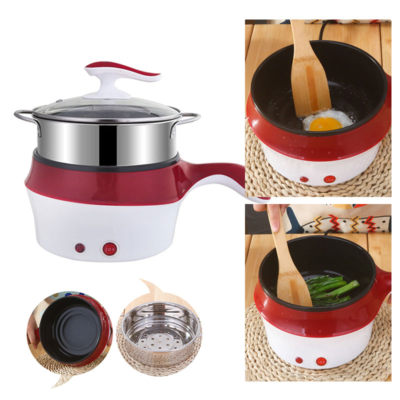 Ca nấu mì đa năng có lồng hấp, Nồi lẩu điện đa năng 2 tầng có lồng hấp và nắp kính, Nồi tráng men có hấp, chiên, xào, lẩu đều được