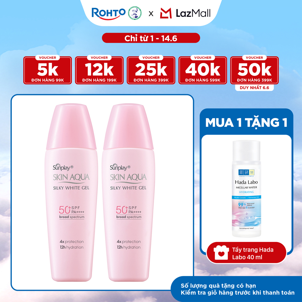 [VB] Bộ 2 Kem chống nắng Skin Aqua dưỡng trắng  dưỡng ẩm, dùng hàng ngày dạng gel Sunplay Skin Aqua Silky White Gel Eco Việt Nam SPF 50, PA++++ 30g