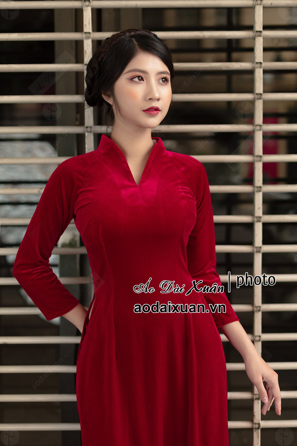 Áo dài nhung đỏ cách tân - 201208