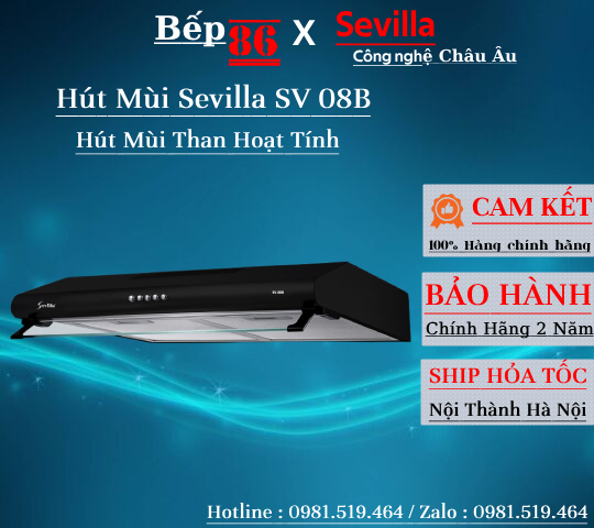 Máy hút mùi âm tủ - máy hút khói sevilla sv08b / đèn led hỗ trợ nấu ăn
