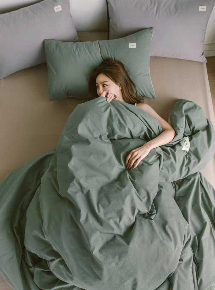 Bộ vỏ chăn ga gối cao cấp xuất Nhật màu xanh bộ đội màu 4 món