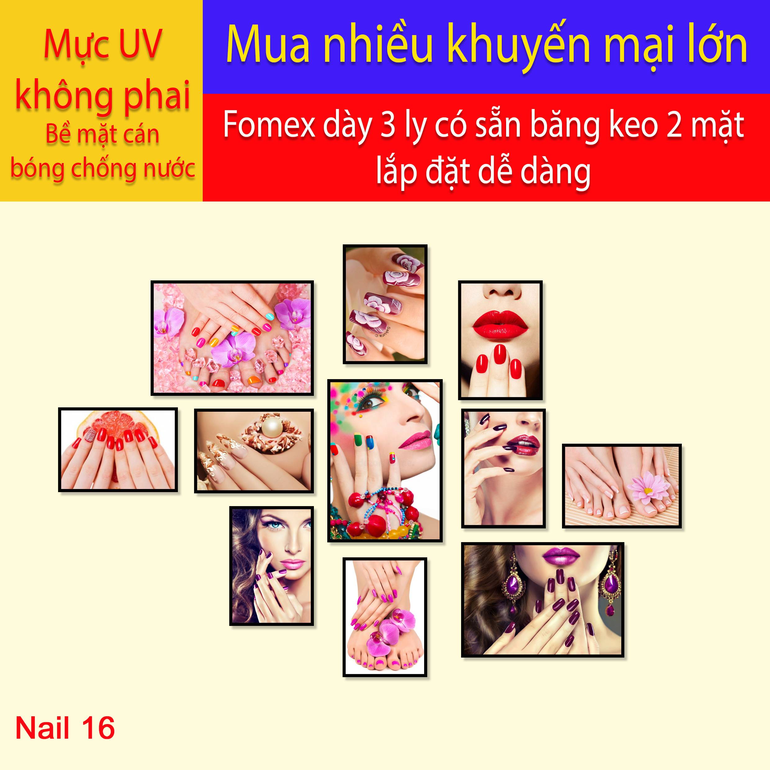 Bộ tranh fomex dán tường trang trí tiệm nail 11 tấm. mã nail 16