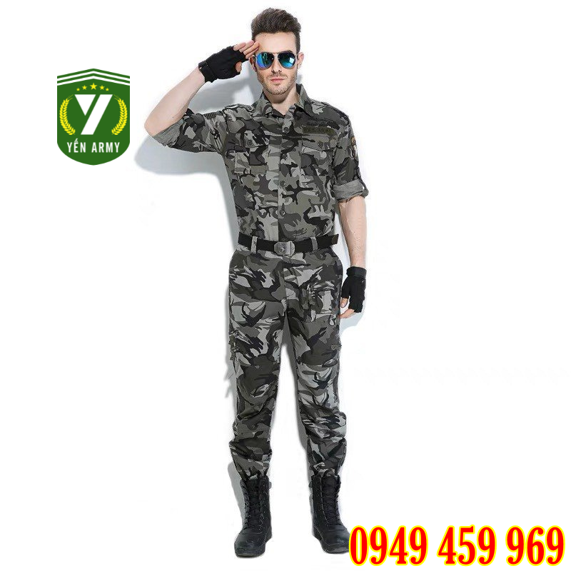 Bộ Quần Áo Sơ Mi Lính Nam Dài Tay Màu Rằn Ri Túi Khóa Chéo - Mã A107 + Q001