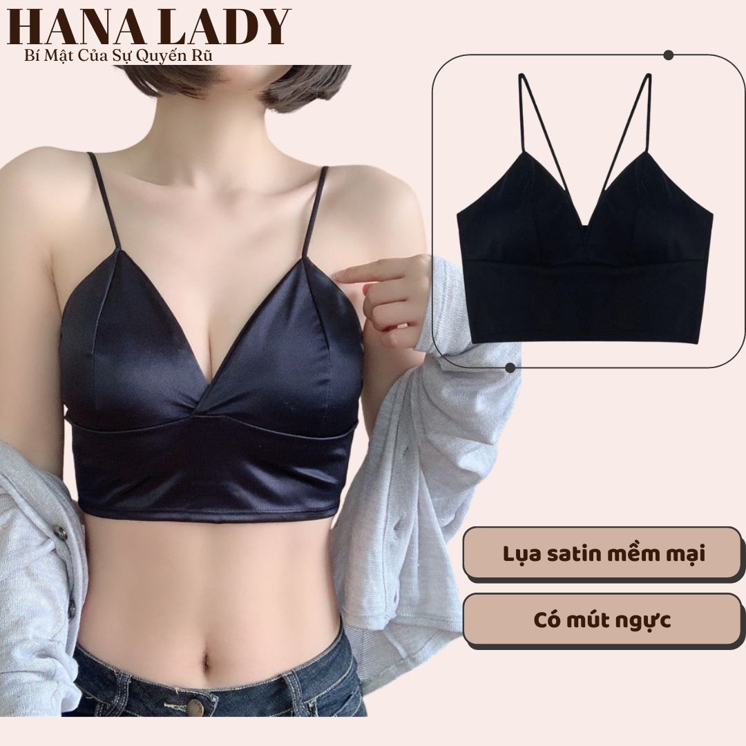 Áo bra satin phi lụa bóng có mút ngực - Áo 2 dây bảng to gợi cảm BL045.