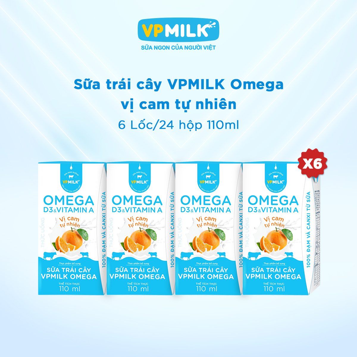 [6 lốc 110ml] Sữa trái cây VPMILK Omega vị CAM tự nhiên cho bé trên 1 tuổi (4 hộp x 6)