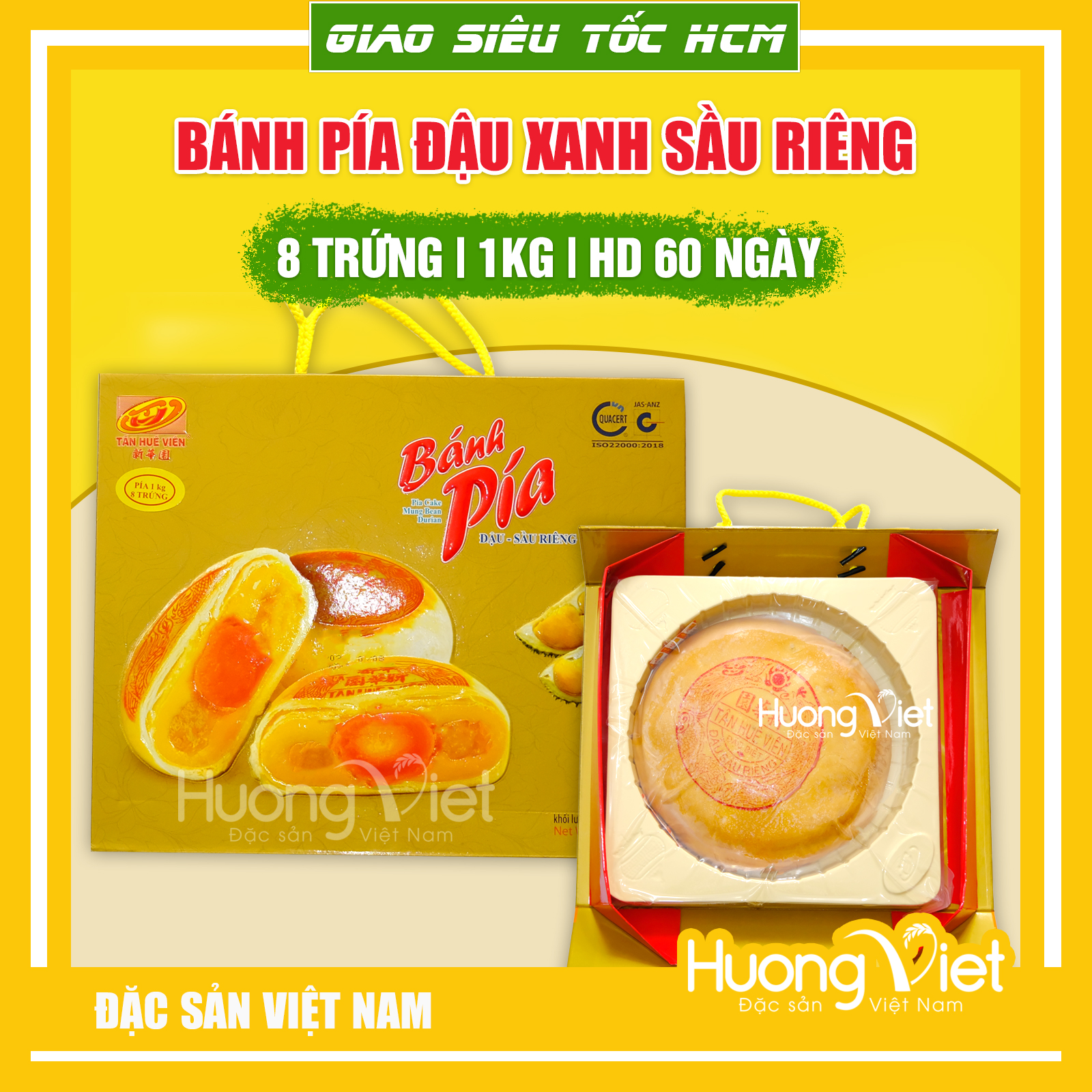 Bánh pía 8 trứng đậu xanh sầu riêng, bánh pía Tân Huê Viên Sóc Trăng 1kg