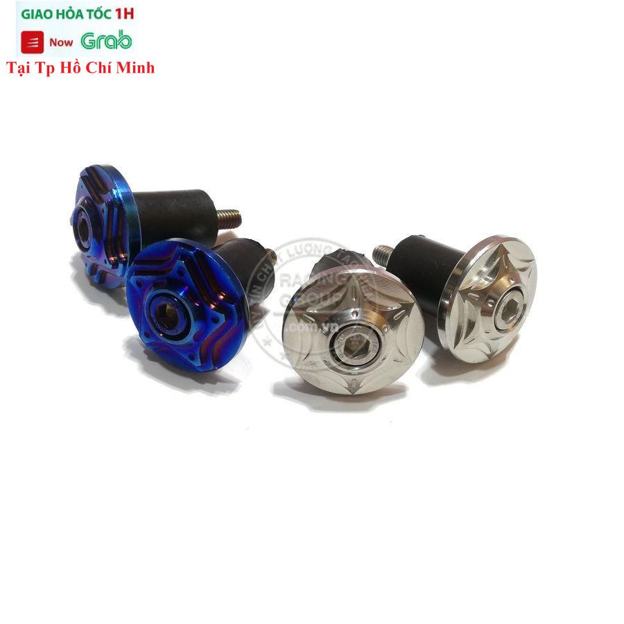Cặp gù tay lái ngôi sao 6 cánh inox màu bạc, 5 cánh titan