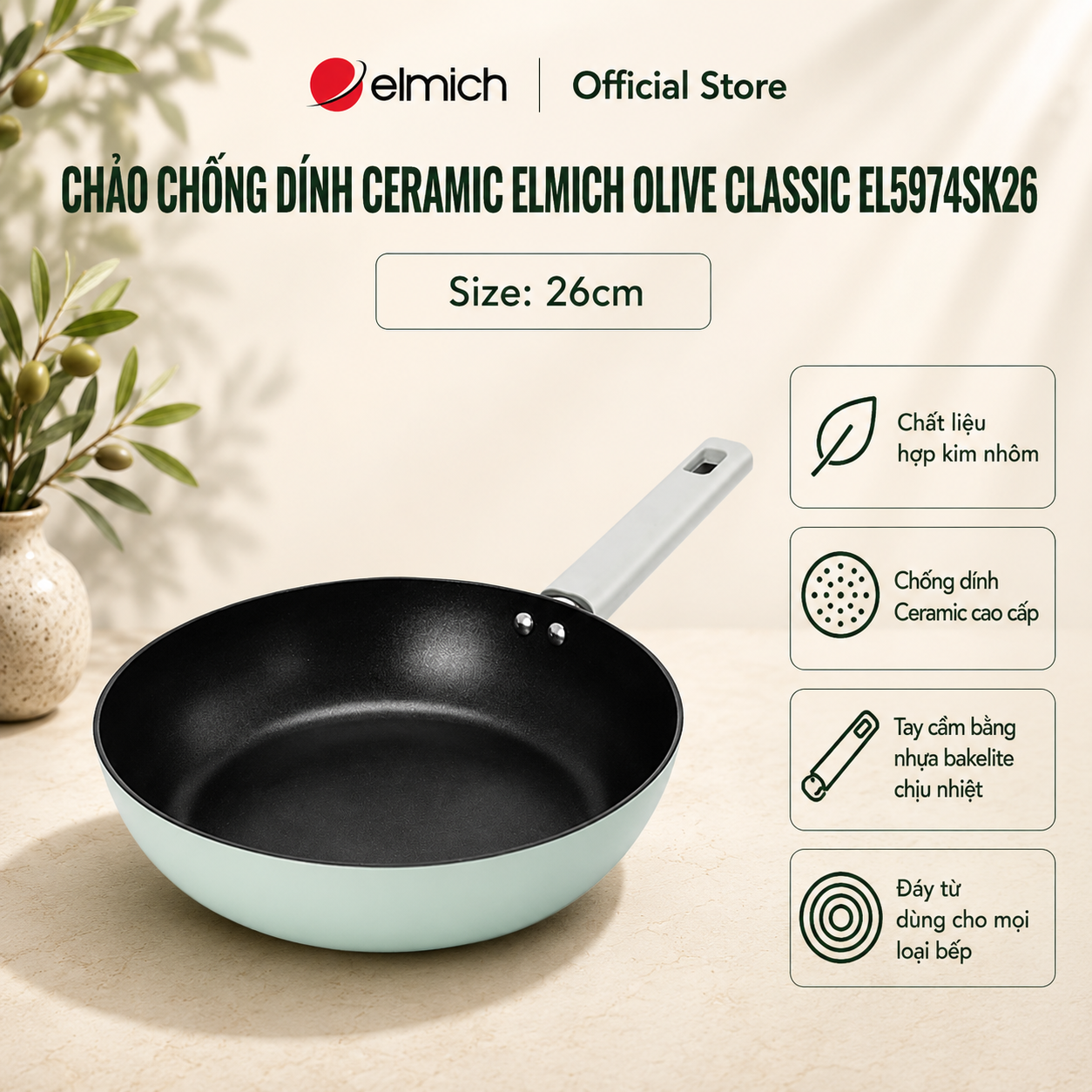 (Chỉ 25-29.07)Chảo chống dính Elmich Classic EL-5974SK26 Size 26cm