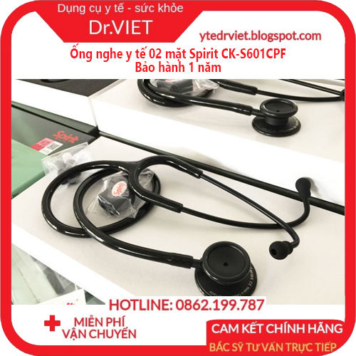 Ống nghe y tế 02 mặt Spirit CK-S601CPF - mặt nghe và tai nghe được mạ Crom, dây nghe làm bằng PVC bền, kĩ thuật lọc âm tốt giúp tối ưu chất lượng âm nghe giúp việc lấy kết quả chuẩn đoán chính xác nhất - Drviet