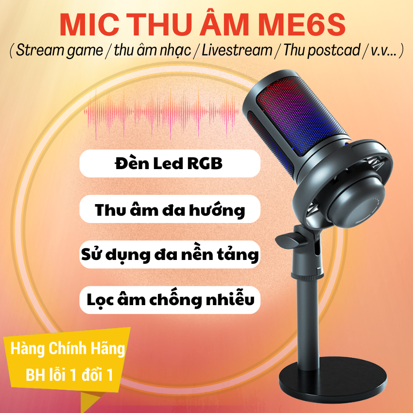 Mic thu âm livestream ME6S USB-C - Podcasd microphone, Microphone PC - Micro thu âm USB có dây hỗ trợ đèn led RGB, thu âm đa hướng, lọc tiếng ồn tốt