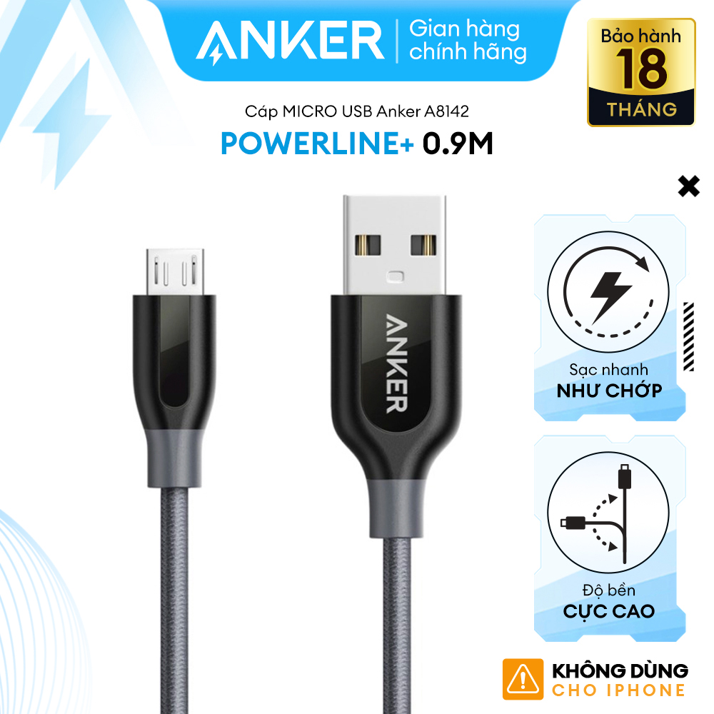 [SALE ĐẾN 50%] Cáp sạc ANKER PowerLine+ Micro USB dài 0.9m - [Có bao da] - A8142