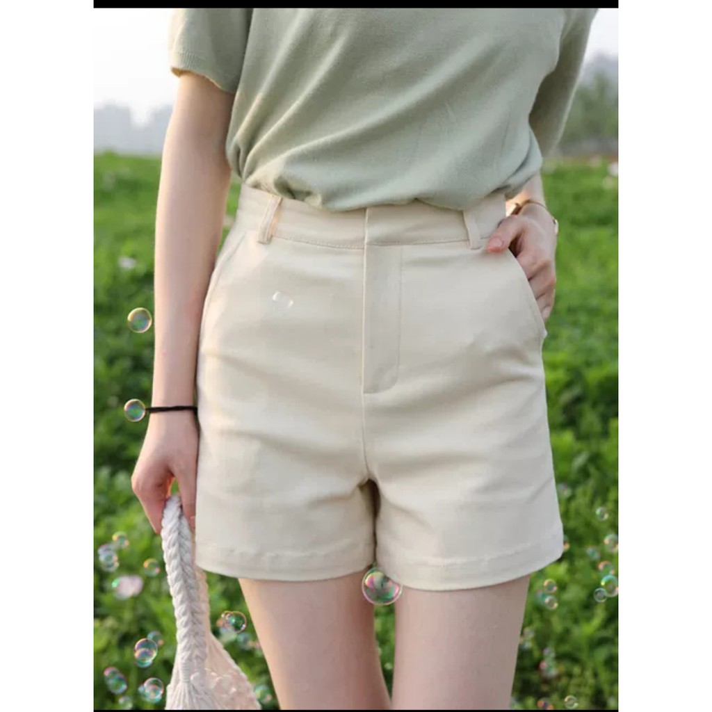 Quần Short Đùi Nữ Chất Kaki Co Giãn Có Khoá Thật Siêu Xinh