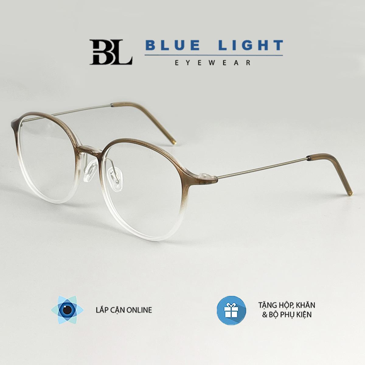 Gọng Kính Tròn Mắt Kính Gọng Tròn Nhỏ Nam Nữ Càng Kim Loại Thanh Mảnh Chống Ánh Sáng Xanh Nâu Xanh Đen BLUE LIGHT