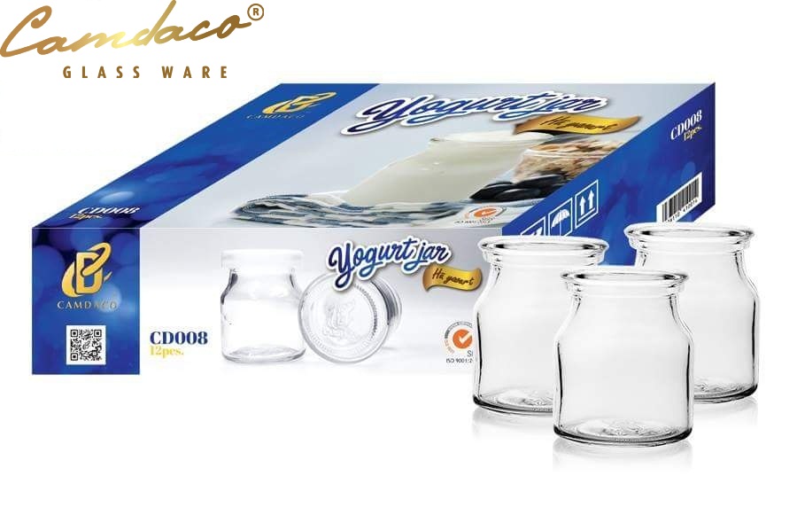 Bộ 12 hũ lọ thủy tinh đựng sữa chua nắp thiếc 100ml camdaco glass ware