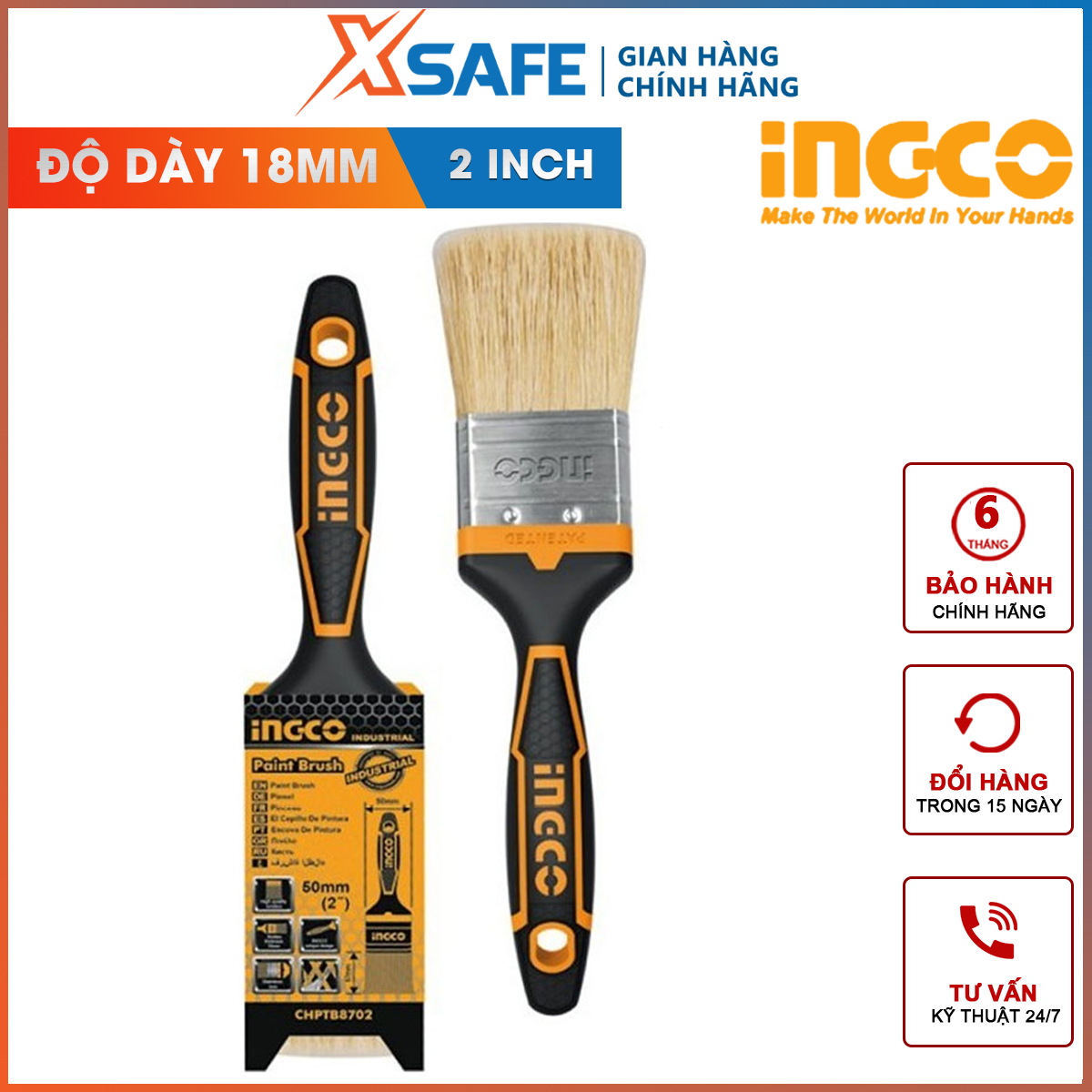 Cọ sơn 2 inch INGCO CHPTB8702 | chổi sơn tường 57mm tay cầm nhựa ứng dụng làm cọ sơn tường, sơn trong các ngóc ngách nhỏ trong các ngành công nghiệp, xây dựng, gia đình