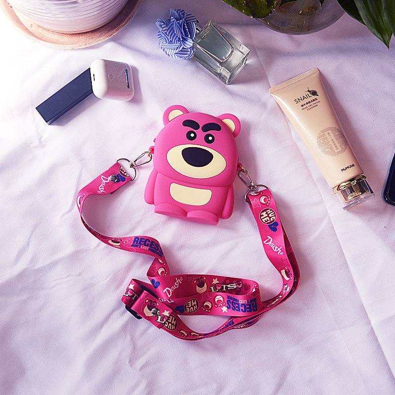 Túi đeo chéo Silicon hoạt hình gấu hồng Lotso- micky