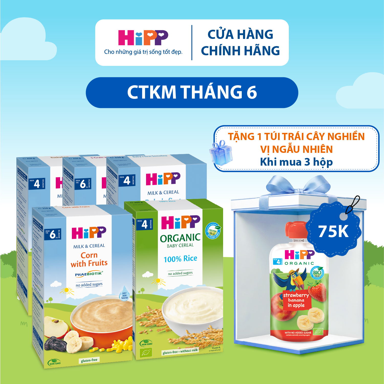 Bột ăn dặm dinh dưỡng HiPP Organic đủ các vị cho trẻ 250g