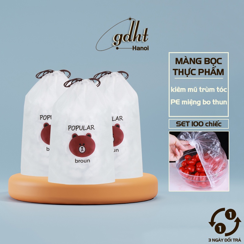 Màng bọc thực phẩm set 100 cái loại có túi gấu miệng bo chun co giãn, tiên lợi, an toàn tái sử dụng được nhiều lần (TNL100) - Gia dụng huy tuấn