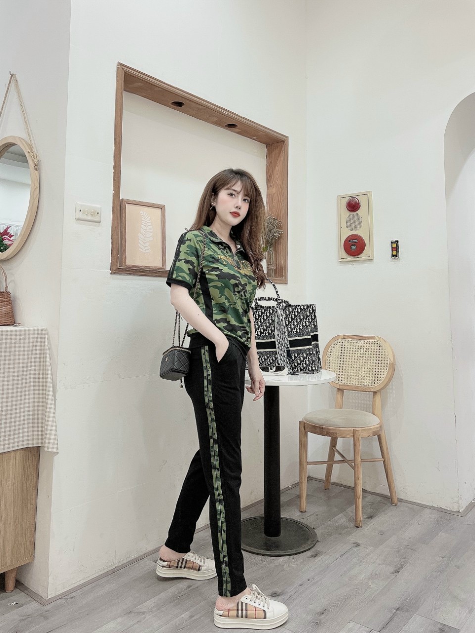 Đồ bộ thun lính cổ trụ khóa kéo