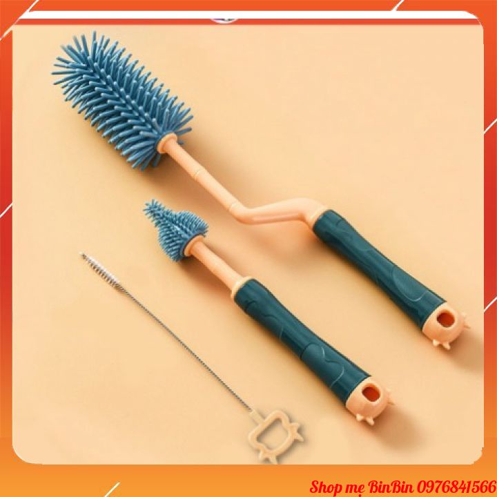 Cọ rửa bình sữa 3 chi tiết cho bé Silicon cao cấp cọ núm ti cọ rửa ống hút dễ dàng