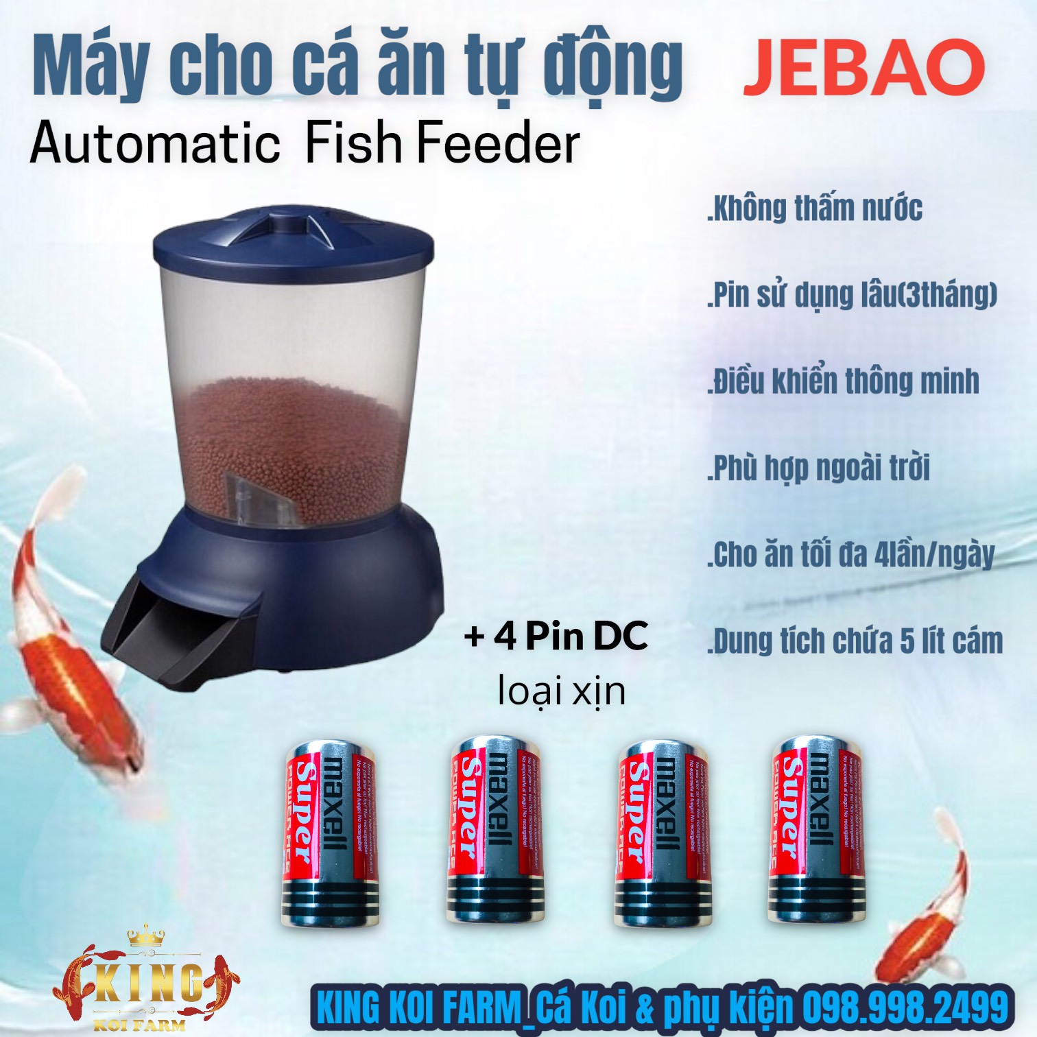 Máy cho ăn tự động JEBAO Automatic Feeder_Máy cho cá Koi ăn tự động- An toàn tiết kiệm dễ sữ dụng