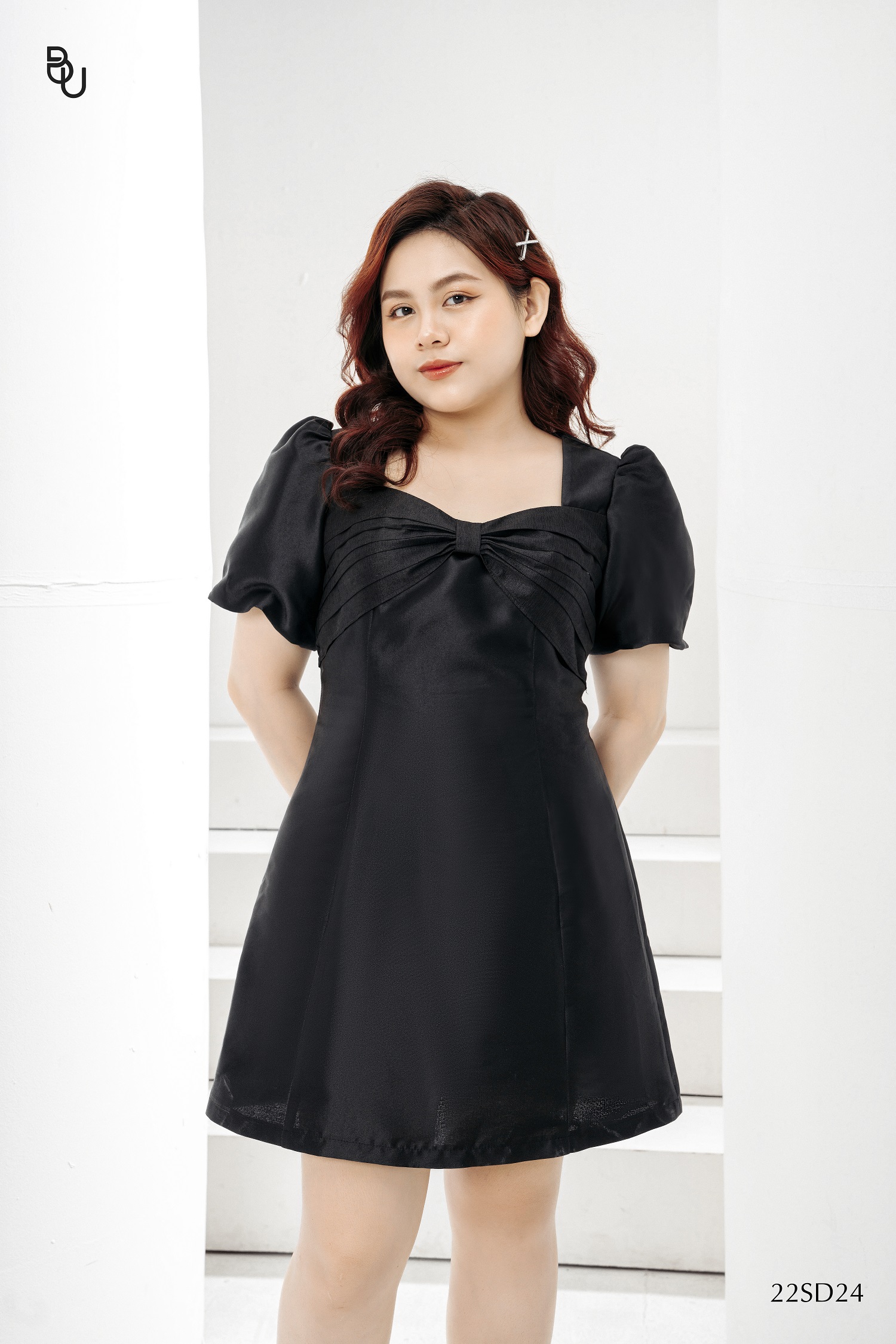 Đầm nơ ngực tay đèn lồng bigsize - 22sd24 -