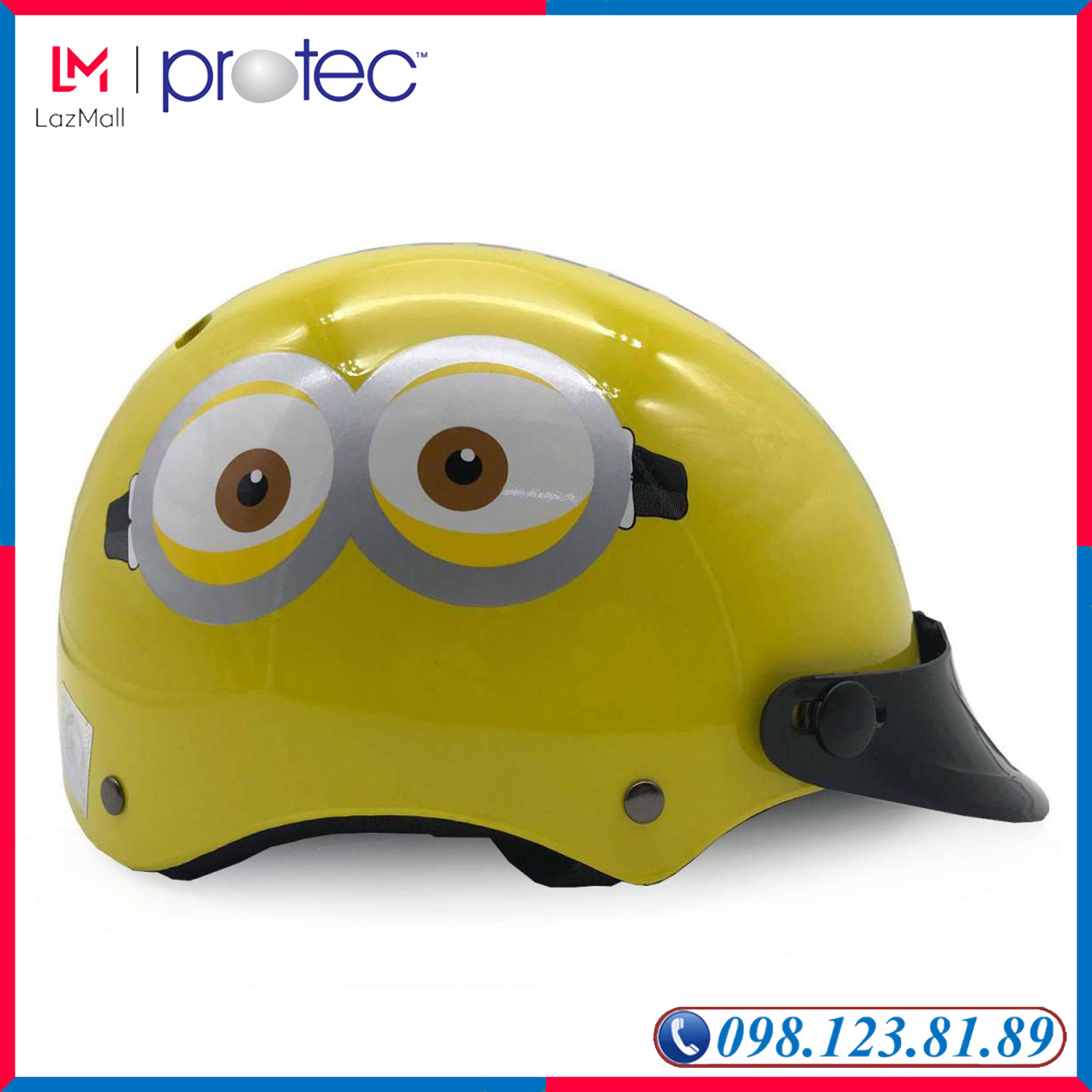 Mũ Bảo Hiểm 1/2 Đầu Trẻ Em Không Kính Cao Cấp Protec Họa Tiết Minion Sinh Động, Dễ Thương - PROTEC HELMET