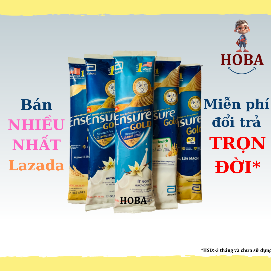 Sữa gói Ensure gold HMB 60g Vani ít ngọt Cà phê Hạnh Nhân (ăn chay) Lúa mạch