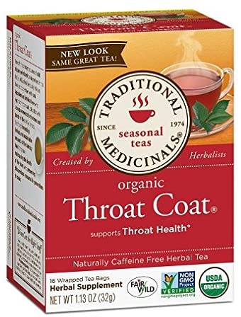 [Hoàn Tiền 15%]Trà Hữu Cơ Traditional Medicinals Throat Coat, Giúp Làm Dịu Cổ Họng, hộp 16 túi lọc