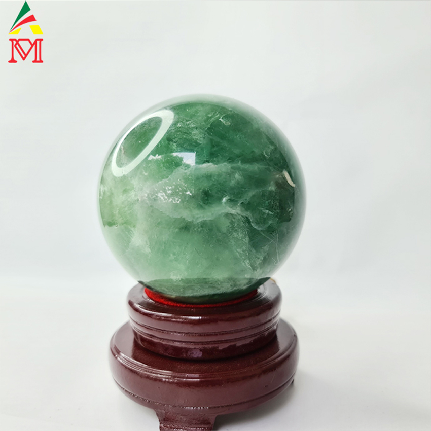 Quả cầu phong thủy để bàn, quả cầu đá fluorit xanh lá cây