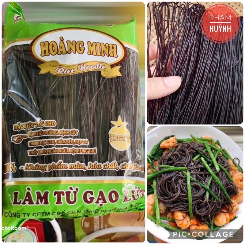 Bún gạo lứt đen Hoàng Minh 500gr, bún khô gạo lứt đen (huyền mễ) làm từ gạo lức đen, gạo lứt tím, eatclean