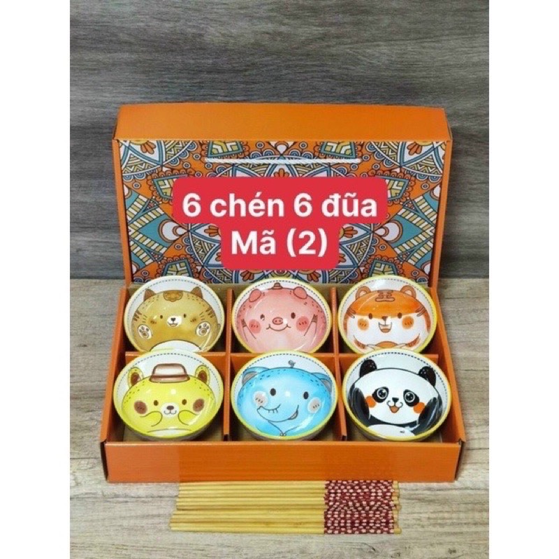Set bộ 6 bát con kèm 6 đôi đũa đóng hộp xịn