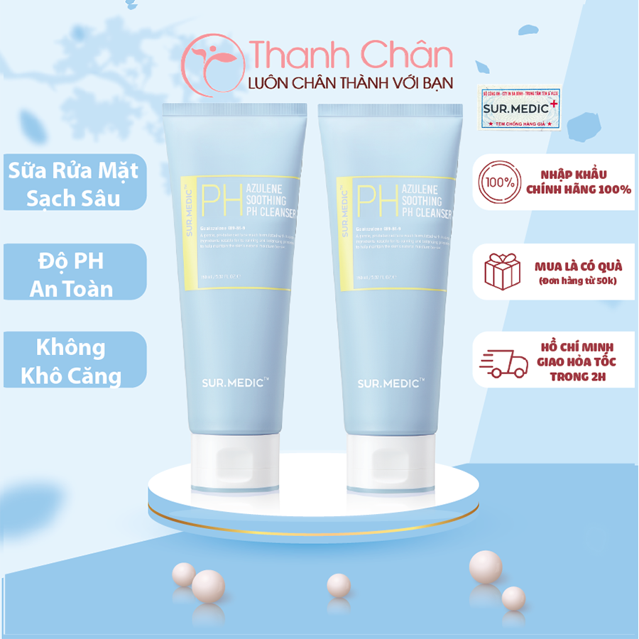 Sữa rửa mặt Sur.Medic Ph Azulene Soothing Ph Cleanser 150ml làm sạch da từ sâu lỗ chân lông giúp loại bỏ bụi bẩn bã nhờn trên da hạn chế tình trạng mụn hình thành