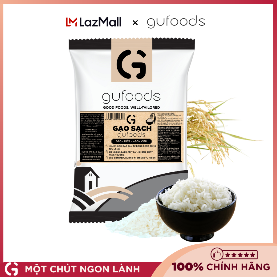 Gạo sạch GUfoods (túi 1kg) - Đài thơm / Japonica hữu cơ - Dẻo mềm, Thơm nhẹ, Ngon cơm