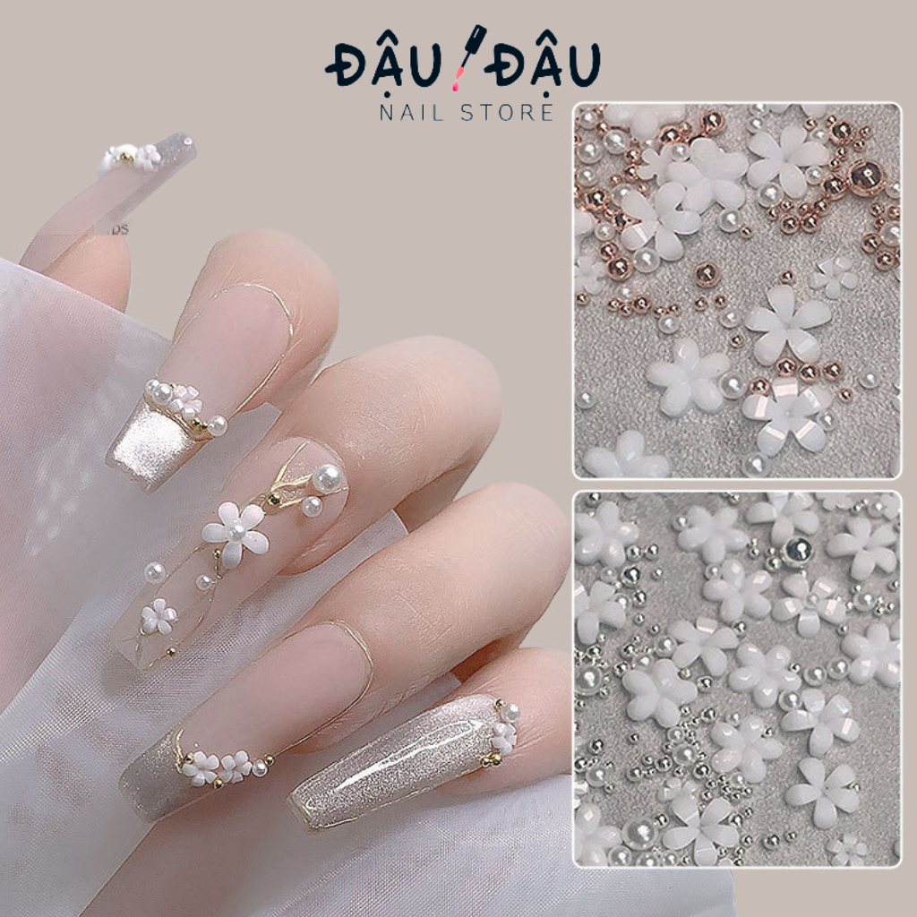 Charm hoa nhí mix bi hoa sứ nhí trang trí móng tay đính móng phong cách Hàn Nhật
