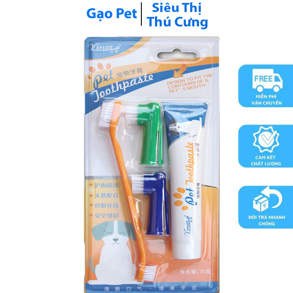 [Hoàn Tiền 10%] Bộ Đánh Răng Kem Đánh Răng Bàn Chải Đánh Răng Chó Mèo Pet Joothpaste
