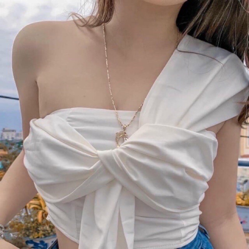 Áo lệch vai croptop nơ to