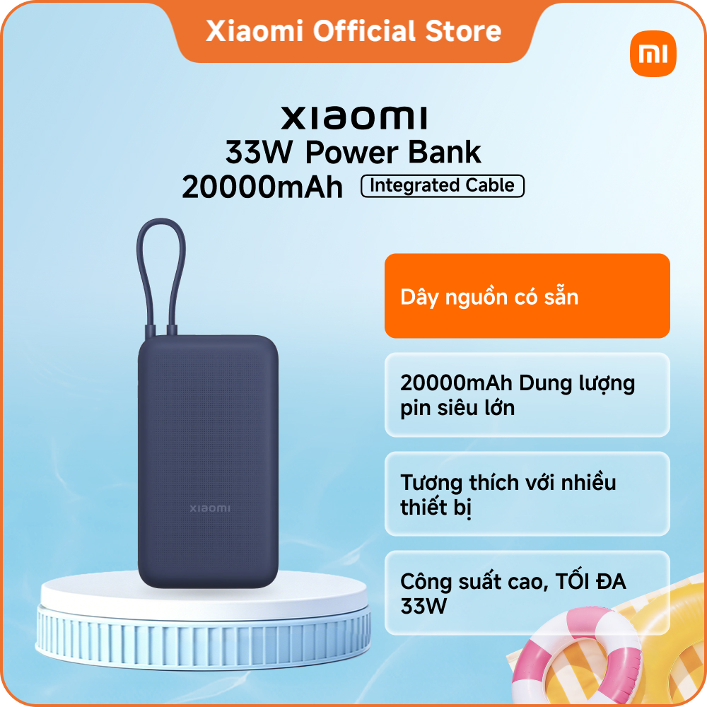 Xiaomi 33W Power Bank 20000mAh (Integrated Cable) Công suất cao, thời lượng pin dài với công nghệ sạc nhanh hai chiều