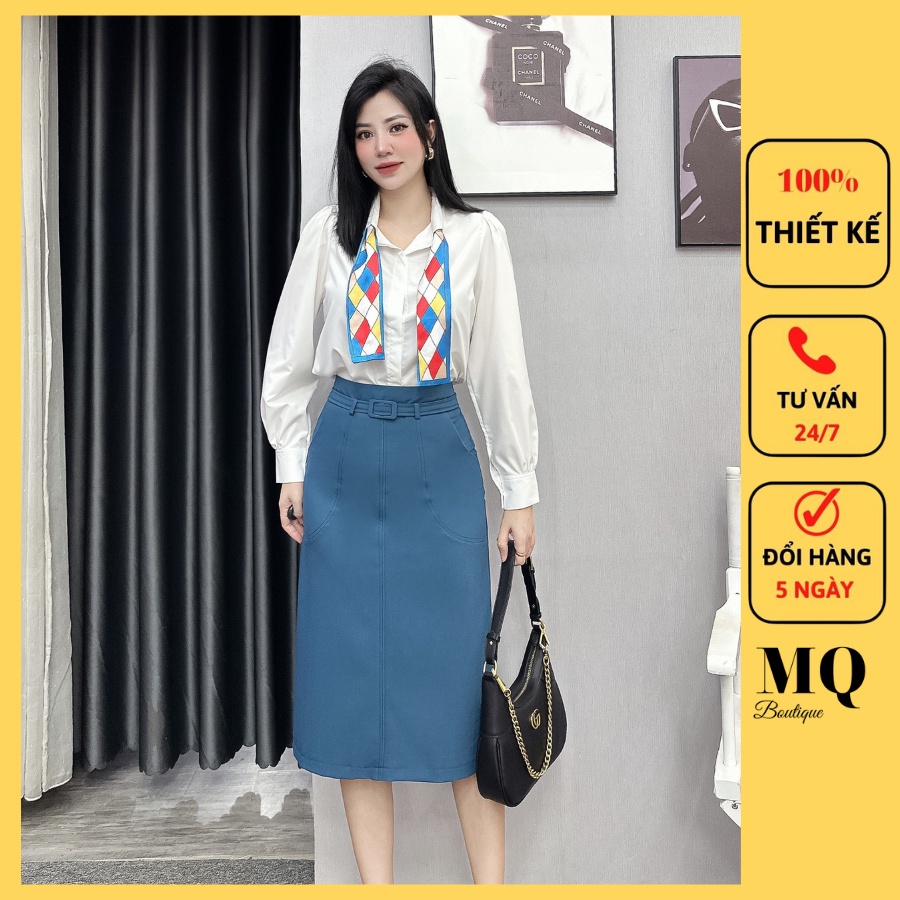 Chân váy dáng A thiết kế túi 2 bên kèm đai vải cao cấp váy công sở nữ váy thiết kế MQ BOUTIQUE