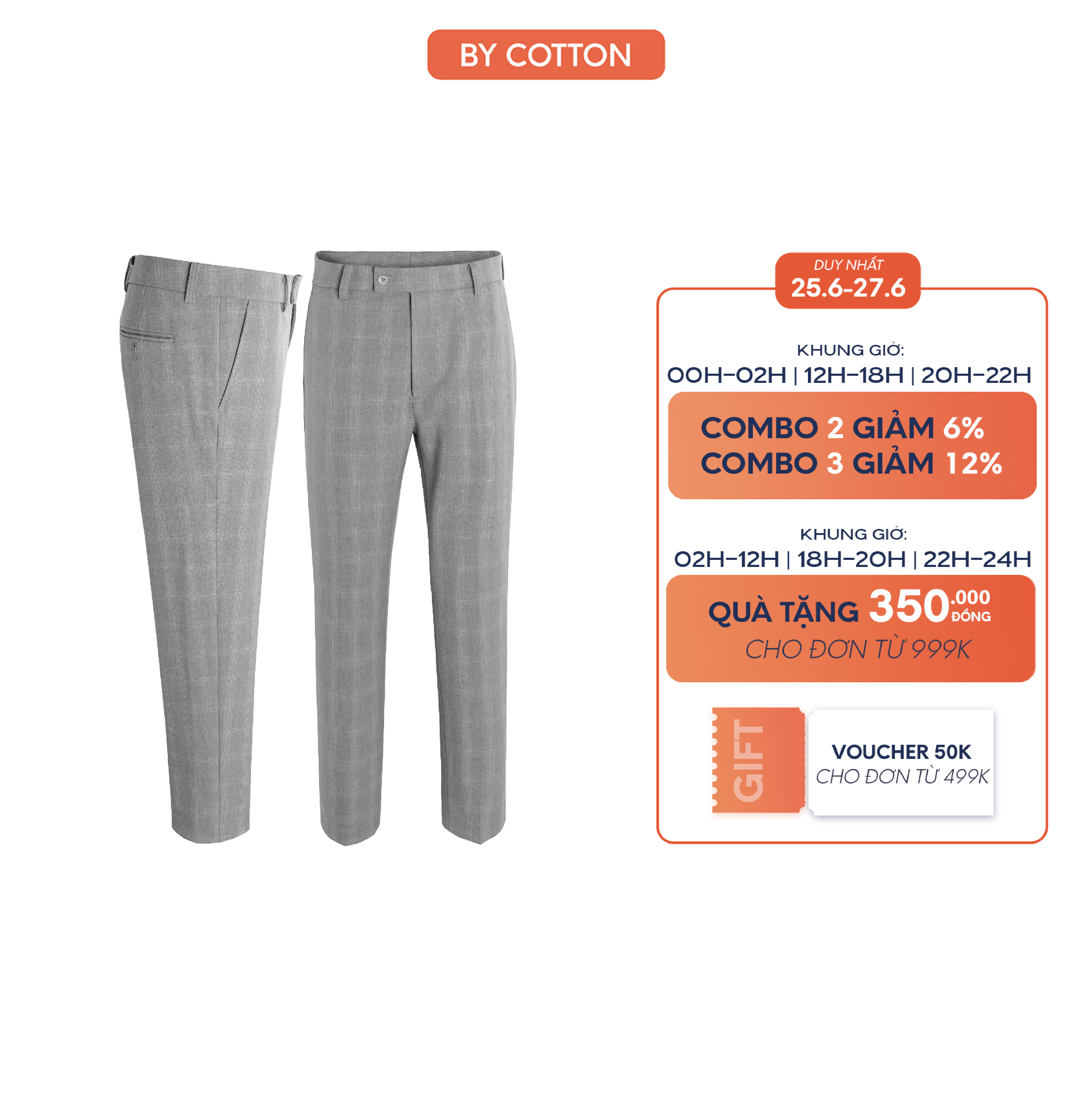 Quần tây nam cao cấp slimfit caro xám đậm by cotton
