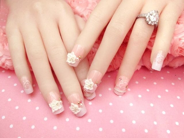 Sét 24 móng tay giả nude đính hoa đá