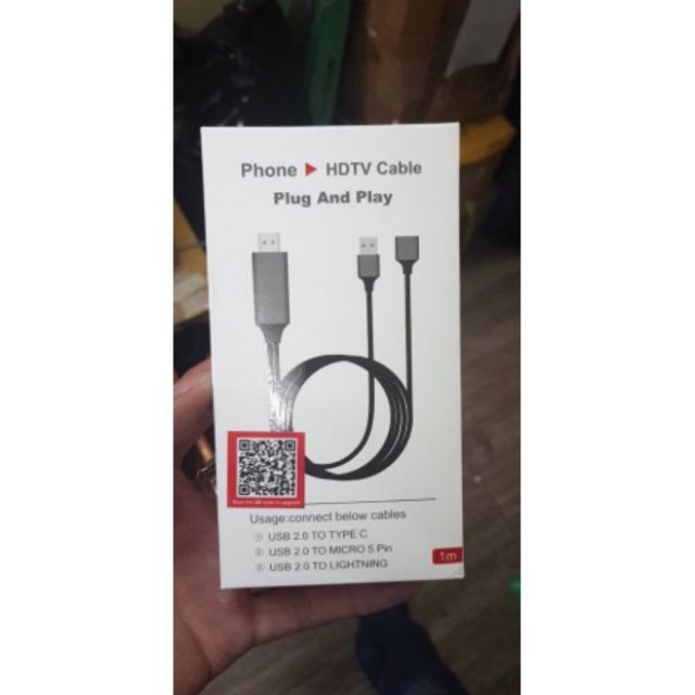Cáp HDMI đa năng từ điện thoại lên tivi sử dụng được các chân ligning, micro usb và Type C- Cáp HDMI