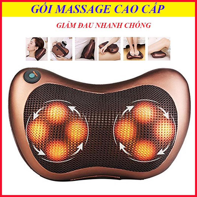 Gối massage 8 bi hồng ngoại hỗ trợ giảm đau cổ vai gáy.