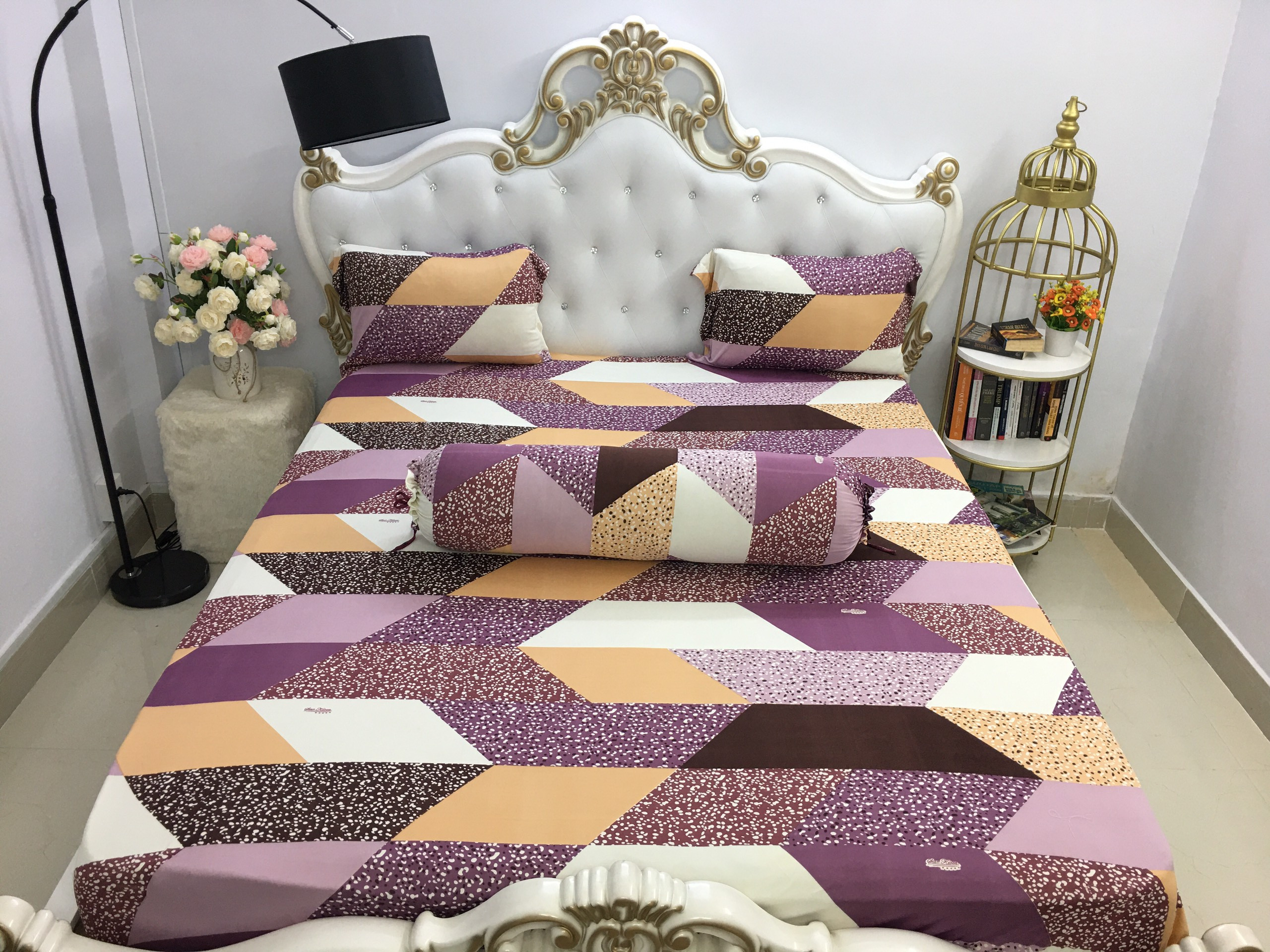 Bộ ga thun hàn quốc mát lạnh bộ 4 món 1 ga 3 vỏ gối