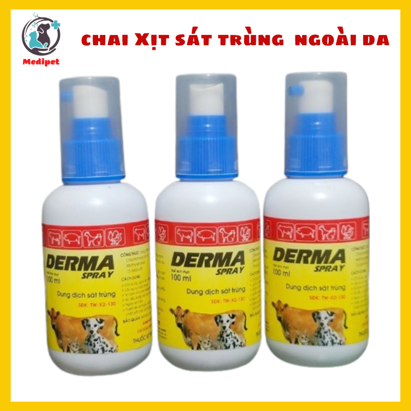 Chai xịt Derma Spray 100ml - Xịt vết thương sát trùng ngoài da chó mèo, gia cầm, gia súc - Medipet