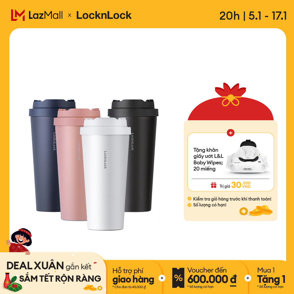 Bình giữ nhiệt Lock&Lock Energetic One Touch - 550ml-400ml - LHC3249 - Thép không gỉ - 4màu - nắp bậ