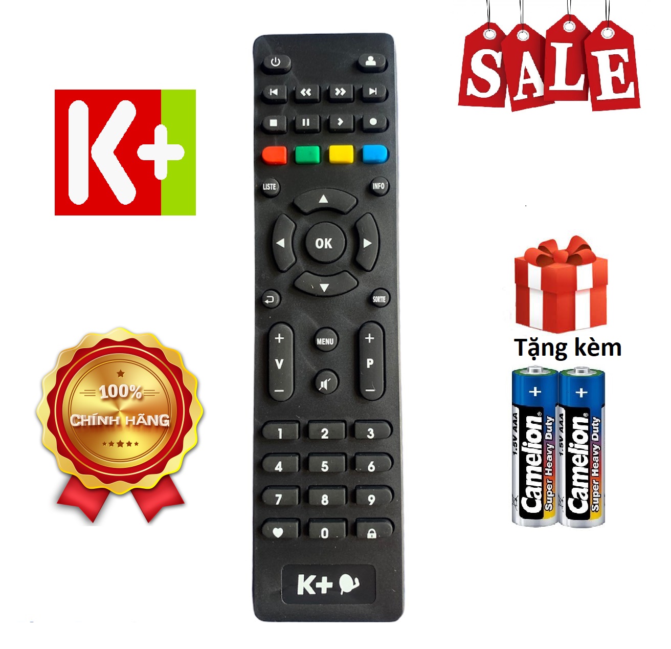 Điều khiển đầu thu K+ HD remote đầu truyền hình K+ HD - Hàng hãng [ tặng kèm pin, BH 30 ngày đổi mới ]
