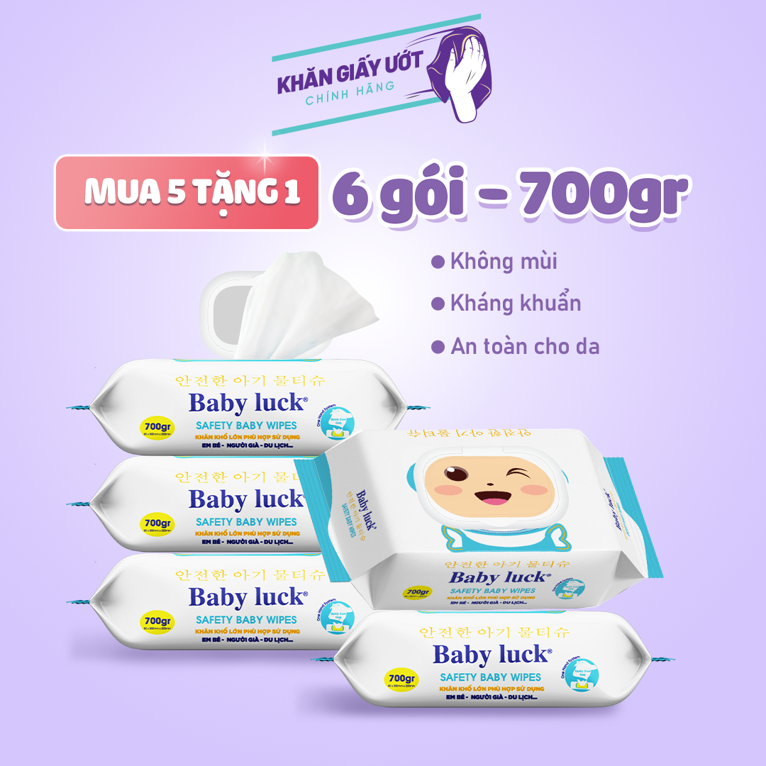 [Combo buy 5 Get 1] Super antibacterial 700g silver baby luck nano wet towel safe for all skin types, odorless, M-free